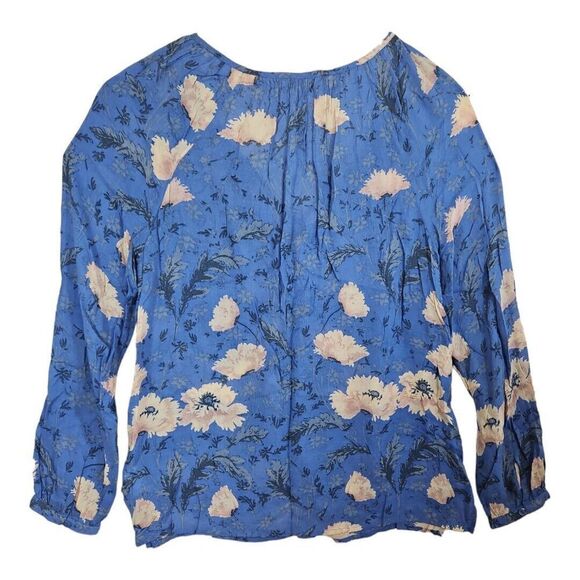 Lucky Brand Blue Floral Print Peasant Blouse Button Front Size M - Picture 7 of 12